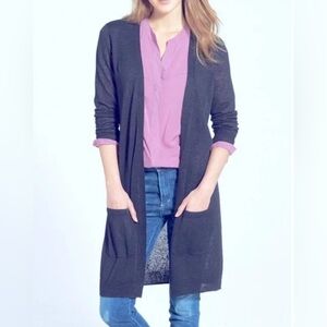 Halogen knee-Length Dark Gray Open Front Cardigan